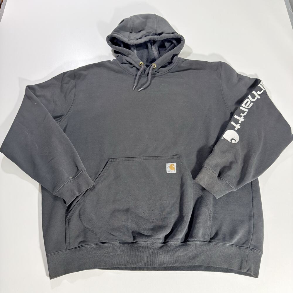 Carhartt Mens XL Black Pullover Hoodie Midweight Logo Sleeve Hooded Sweatshirt